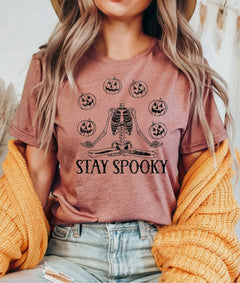 Halloween Stay Spooky Shirt, Halloween Pumpkin Shirt, Skeleton Shirt